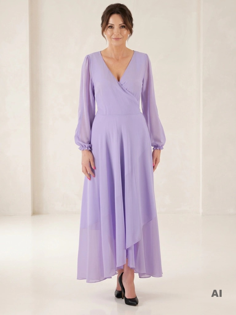 Elegancka liliowa sukienka maxi rozkloszowana – efektowne rozcięcia na rękawach i pasek w talii 36172
