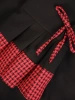 Elegancka czarna sukienka w pepitkę midi – prosty krój z czerwonymi detalami i kokardkami 31421