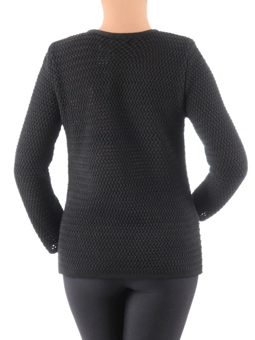 Elegancki czarny sweter damski rozpinany – prosty krój z kieszeniami na jesień 38973