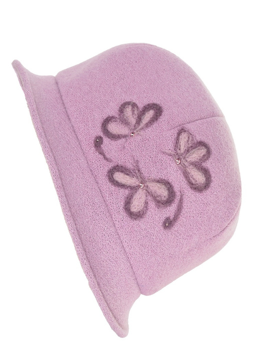 Elegancki kapelusz damski cloche w kolorze ciemnego wrzosu – kobiecy akcent kwiatowy na jesień i zimę 42371