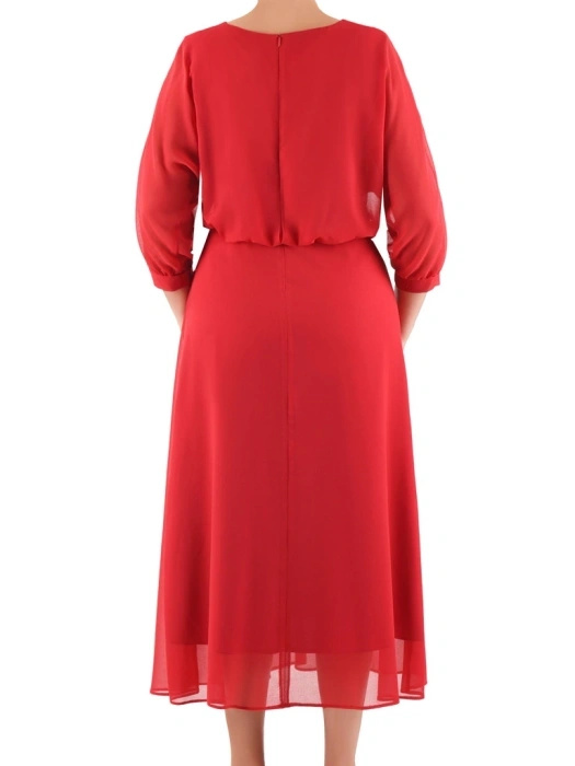 Elegancka czerwona sukienka wieczorowa maxi z dekoltem w łódkę – rozkloszowany krój wysmuklający sylwetkę 40163