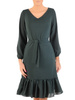 Trapezowa, szyfonowa sukienka z modną falbaną i bufiastymi rękawami 31923