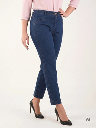 Granatowe jeansy damskie z prostą nogawką i wysokim stanem – klasyczny fason wyszczuplający dla plus size 29135