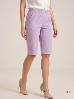 Eleganckie liliowe szorty bermudy damskie plus size z kieszeniami – idealne na lato i wysmuklające sylwetkę 37566
