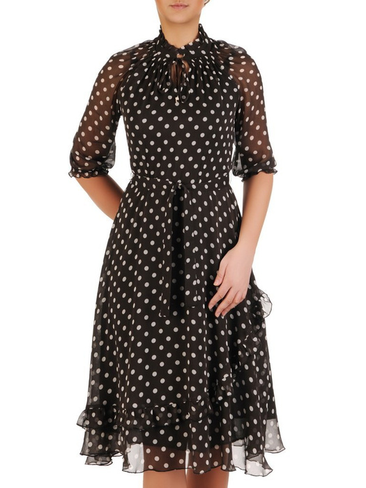 Sukienka szyfonowa, modna kreacja z wiązaniem na dekolcie 24784