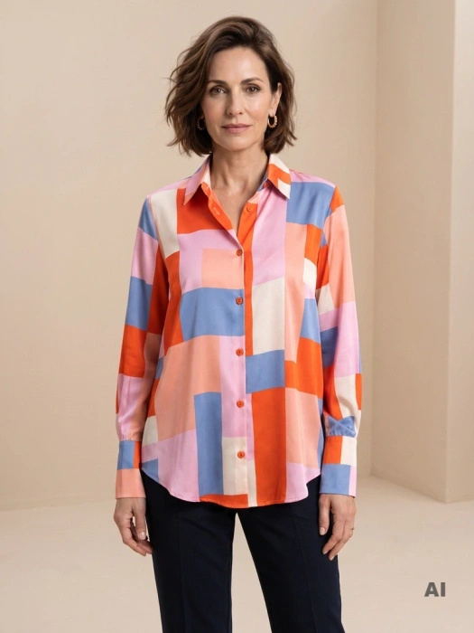 Klasyczna koszula w kolorowy geometryczny print – luźny fason dla komfortu i stylu 37800