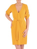 Żółta sukienka damska z paskiem i podwijanymi rękawami 32539
