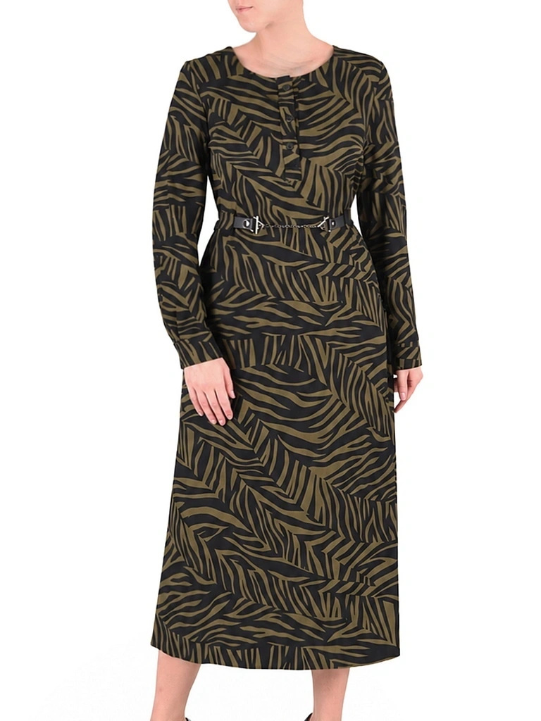 Wizytowa sukienka rozkloszowana midi z długim rękawem – podkreślający talię fason z wiskozy 42608