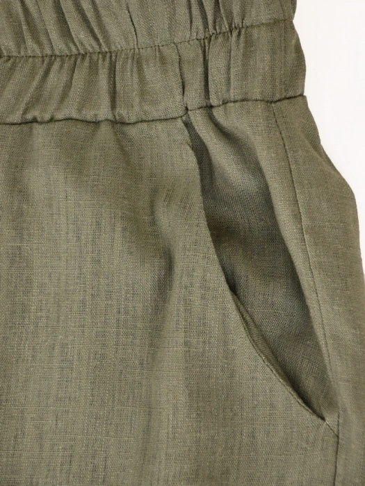 Eleganckie spodnie damskie khaki z prostą nogawką – elastyczny pas na gumce i wysmuklający fason 42004