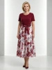 Elegancka wiśniowa sukienka rozkloszowana maxi w kwiaty – kobiecy krój modelujący talię 35511