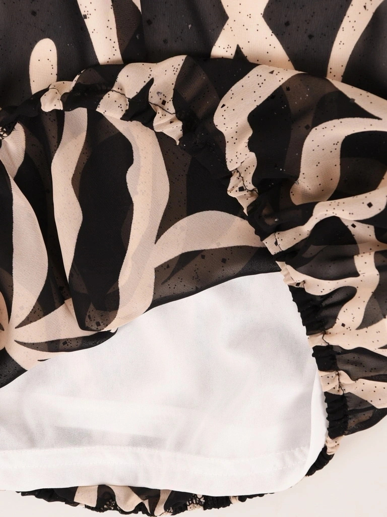 Czarno-beżowa bluzka z rękawami kimono – luźny fason z gumą w pasie, idealna na lato 42060