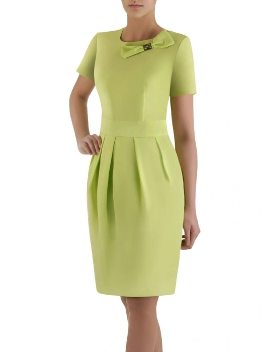 Zielona sukienka tulipan z kokardą – elegancki fason midi z kieszeniami 4078