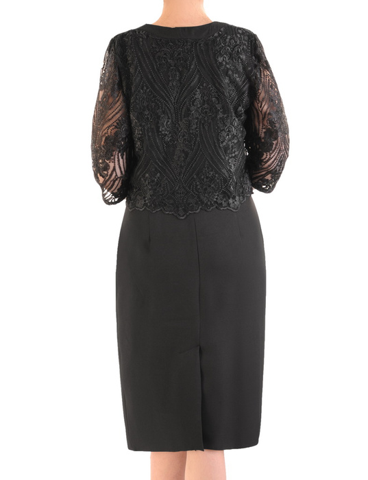 Elegancki czarny komplet, prosta sukienka z koronkowym żakietem 34977