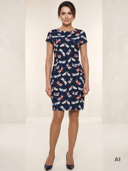 Elegancka sukienka ołówkowa midi w zwierzęcy print – wysmuklający fason modelujący talię 11236