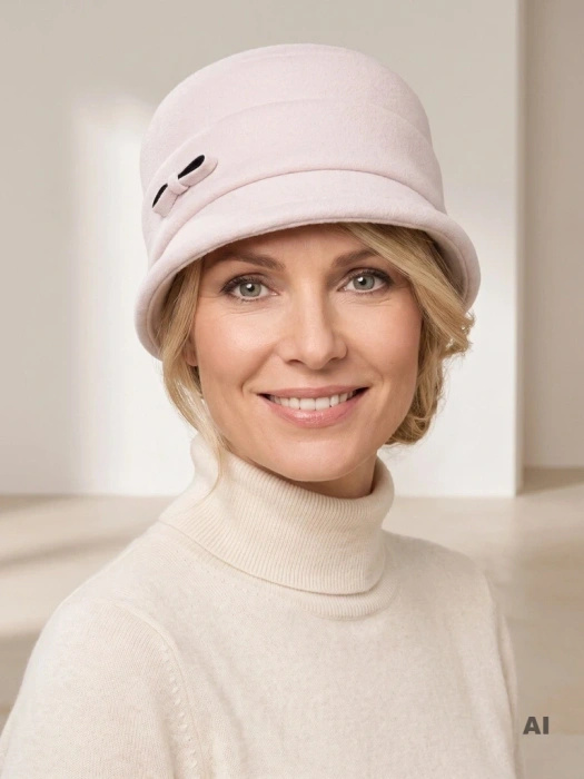 Elegancki kapelusz damski zimowy cloche – z wywiniętym rondem i regulacją obwodu 42439