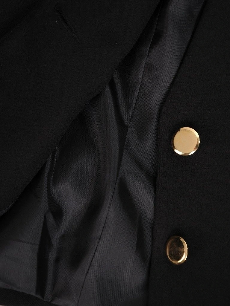 Elegancki czarny żakiet damski do sukienki – prosty fason z ozdobnymi guzikami 13071