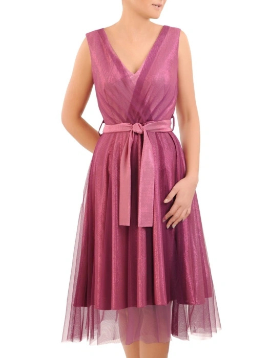Rozkloszowana sukienka wieczorowa midi w kolorze fuksji – kobiecy fason wysmuklający sylwetkę 30752
