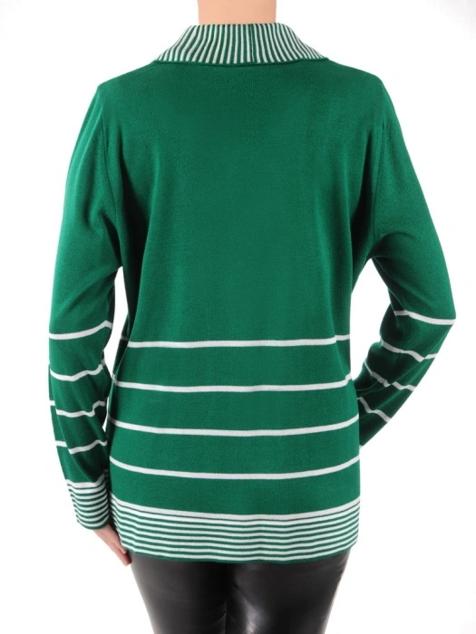 Elegancki sweter damski w paski z narzutką – prosty fason idealny na chłodne dni 38910