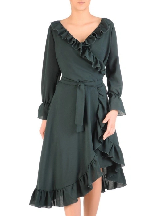 Elegancka sukienka maxi w odcieniu butelkowej zieleni – rozkloszowany krój wysmuklający figurę 29542