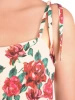 Kobieca sukienka maxi w kwiaty ecru – rozkloszowany fason z dekoltem karo pięknie modelujący sylwetkę 30067