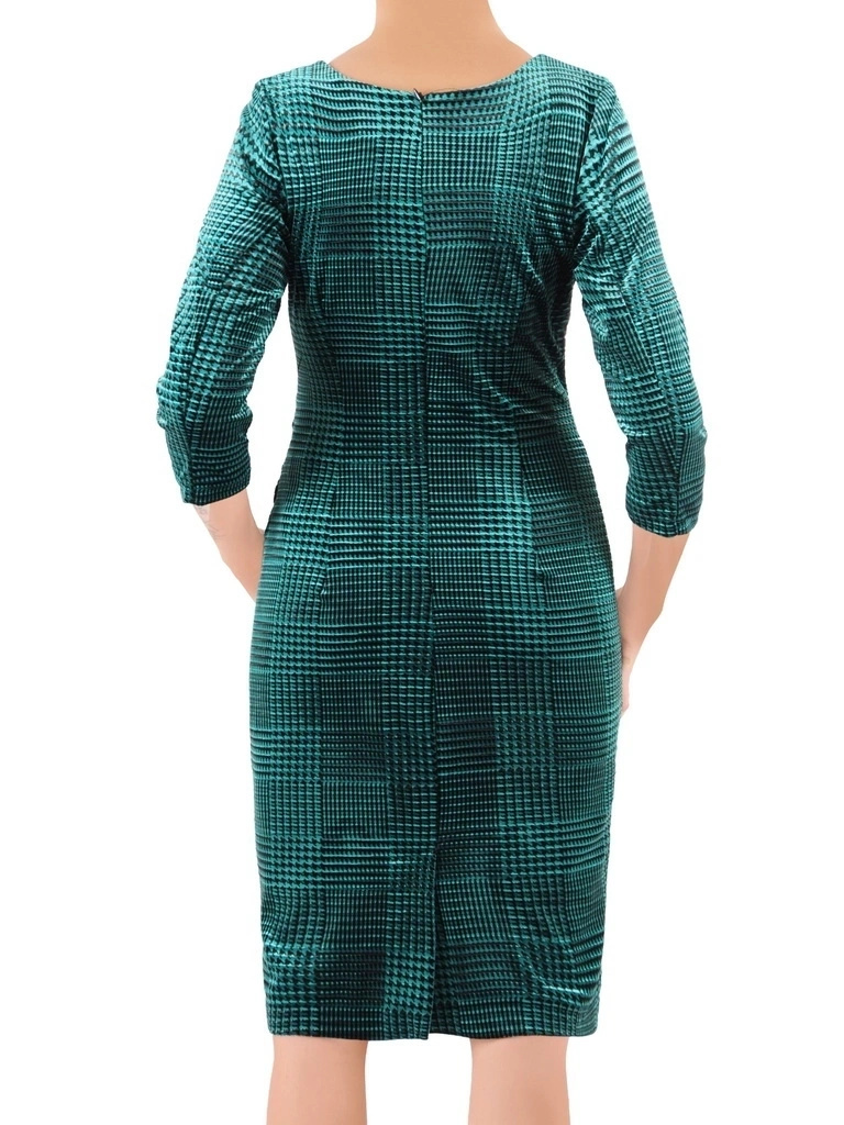 Elegancka sukienka damska w zieloną kratę midi – kopertowy fason wysmuklający talię 37119