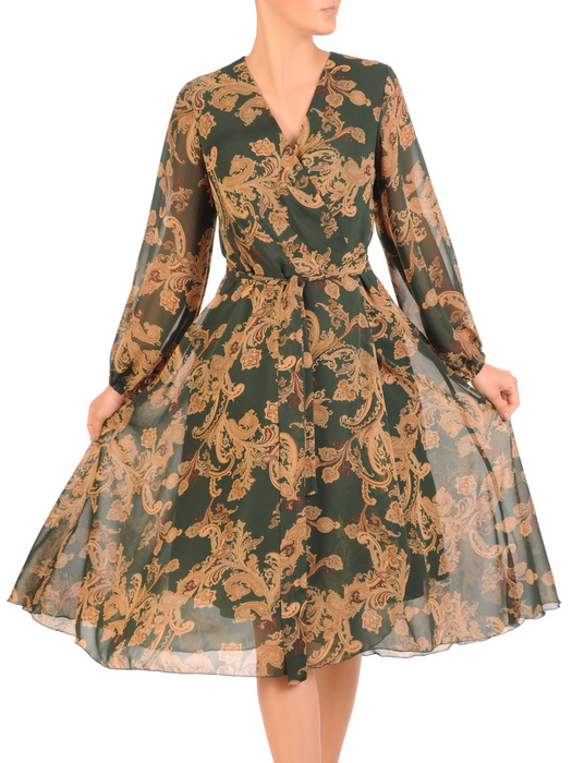 Rozkloszowana sukienka z szyfonu, kopertowa kreacja z paskiem 30600