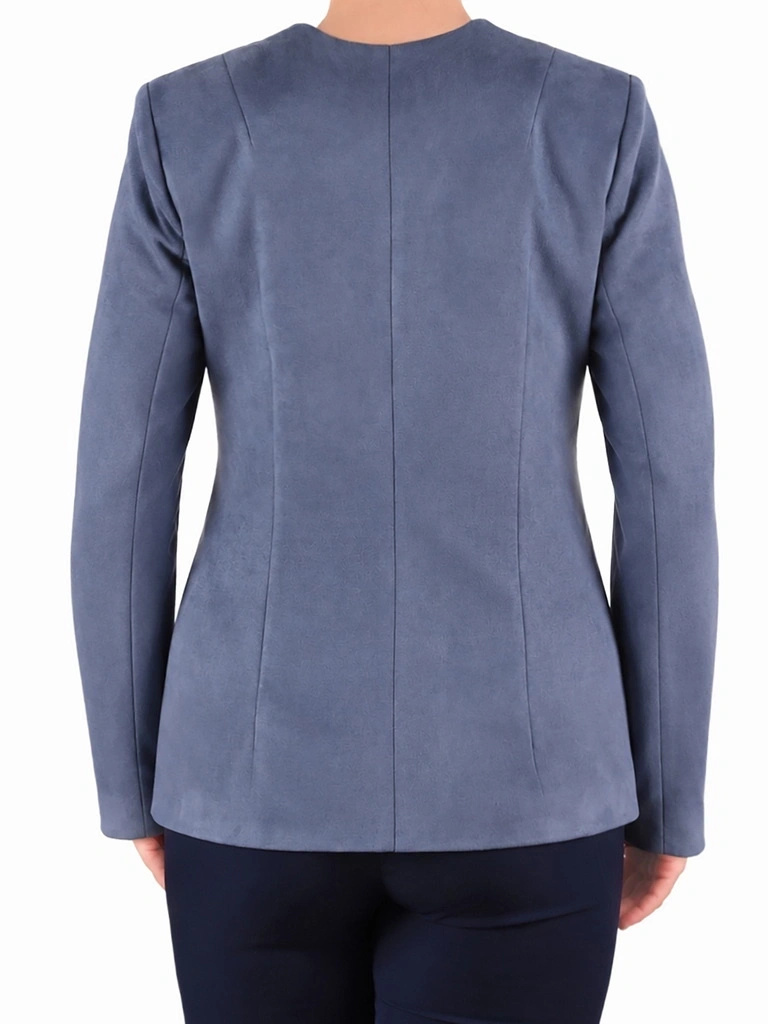 Elegancki żakiet damski do sukienki o prostym kroju – modny fason na zamek w odcieniu jeans 42136