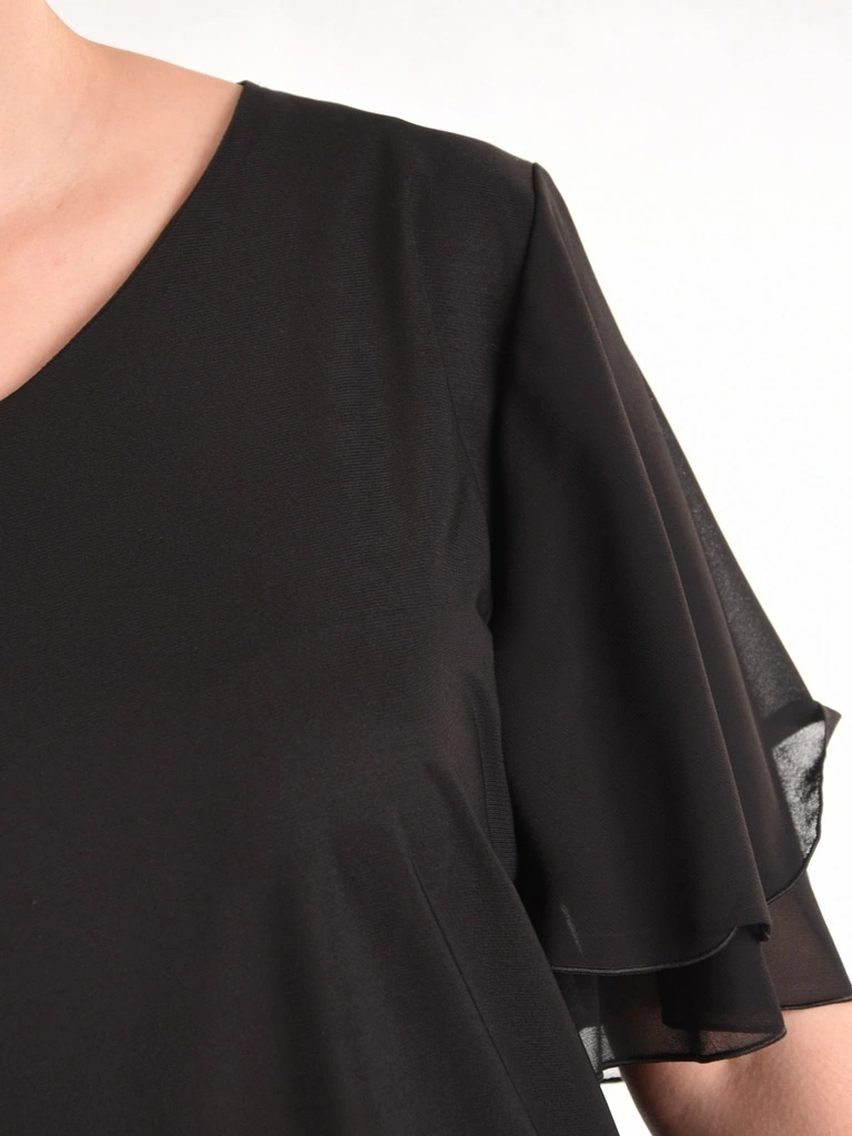 Elegancka bluzka wizytowa w czerni o prostym kroju – zwiewne podwójne rękawy z szyfonu dodające lekkości 41828