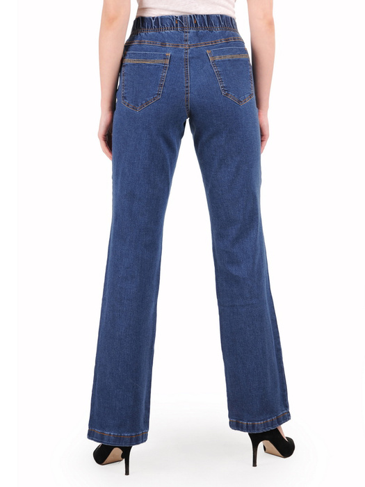 Jeansy, bawełniane spodnie jeans na gumce z kieszeniami, wyszczuplające dzwony, duże rozmiary 35207