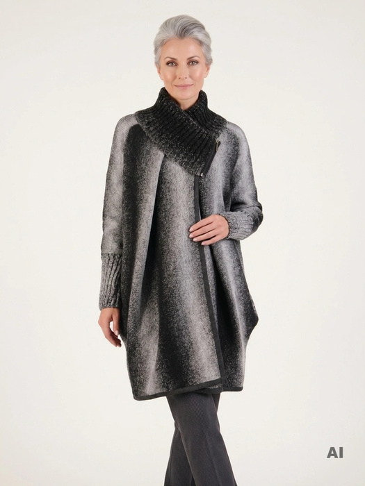 Elegancki sweter damski rozpinany na suwak – luźny fason ze stójką na jesień i zimę 21991