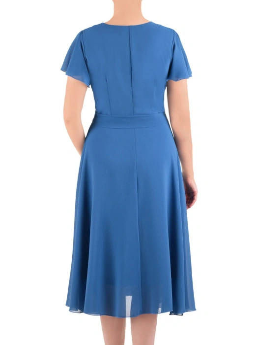 Elegancka turkusowa sukienka kopertowa midi – wysmuklający fason z wiązaniem w pasie 41895