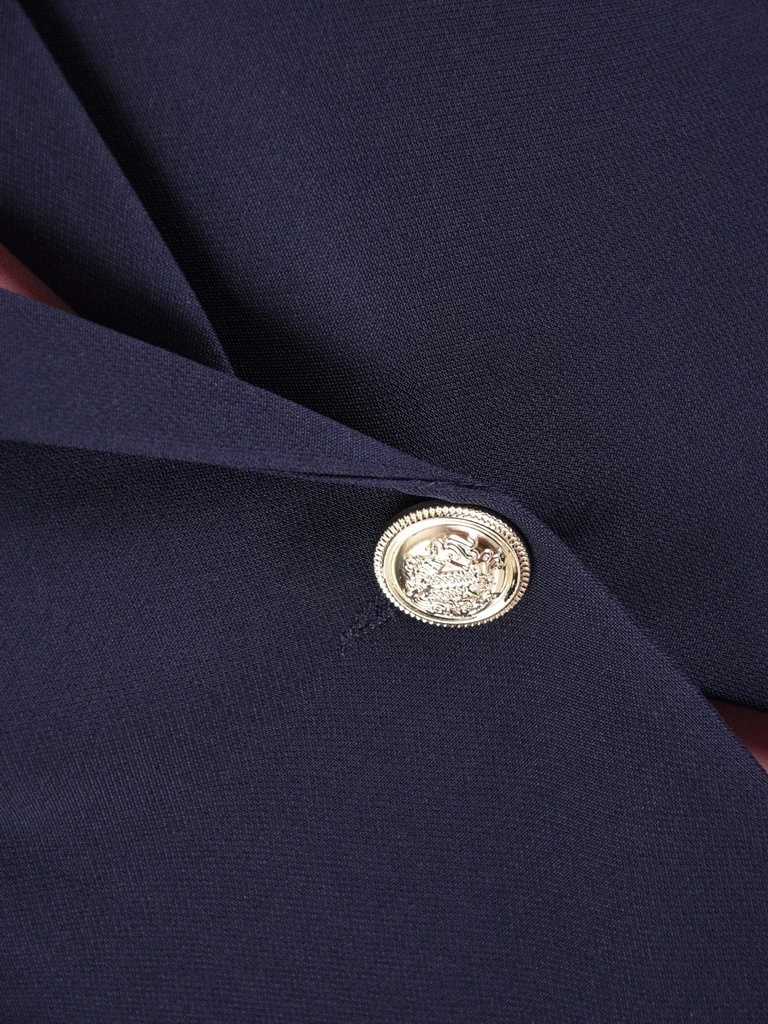 Elegancki żakiet damski do sukienki granatowy – prosty fason z klasycznym kołnierzem 41343