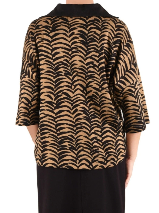 Elegancka bluzka koszulowa damska ciemnobeżowa – luźny fason z rękawem kimono 42322