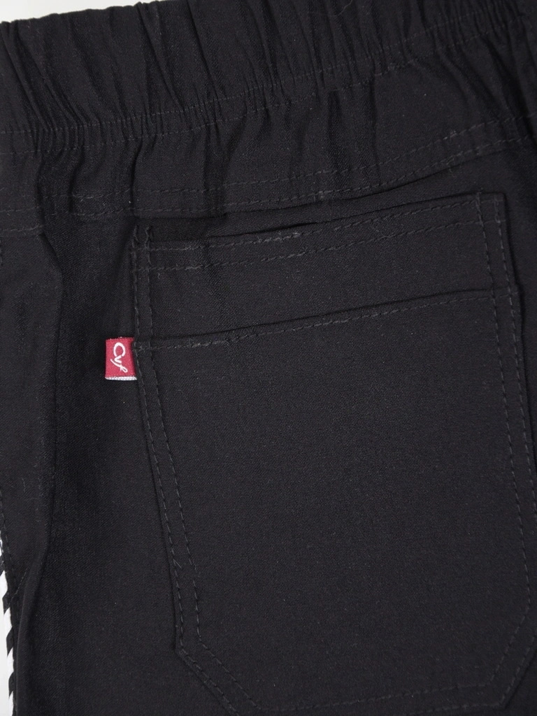 Czarne cygaretki damskie plus size z kontrastowymi lampasami – wysmuklające fasonem, z wygodną gumką w pasie 35145