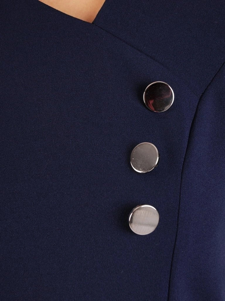 Elegancka granatowa tunika rozkloszowana – szyfonowe falbany dodające lekkości sylwetce 27282