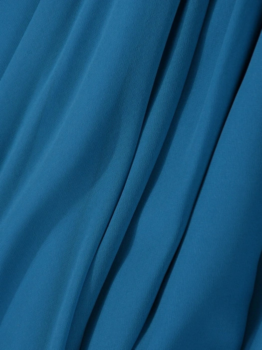 Morska sukienka koktajlowa rozkloszowana – dekolt łódka z marszczeniem i pionowe zaszewki wysmuklające 30142