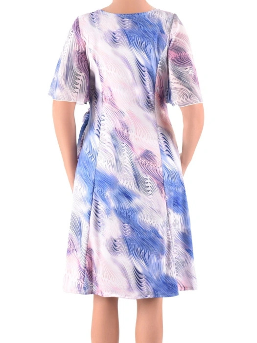 Wizytowa sukienka trapezowa z szyfonowym rękawem – swobodny krój z wiązaniem w pasie 40185