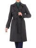 Elegancki czarny płaszcz damski trencz – klasyczny fason z wiązaniem podkreślający talię 41305