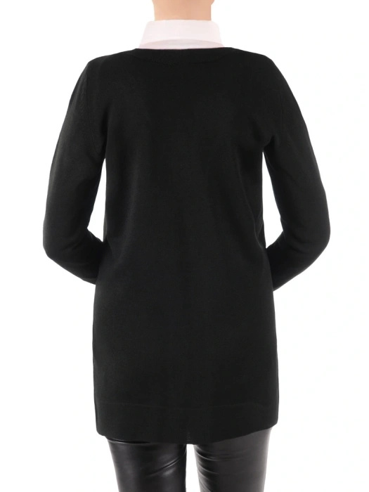 Elegancki czarny sweter damski rozpinany – prosty fason z kieszeniami na chłodniejsze dni 38912