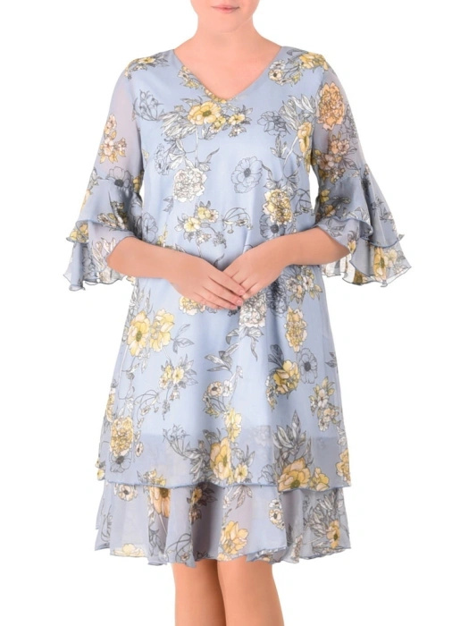 Elegancka sukienka trapezowa z rękawem 3/4 w kwiaty – wygodny krój wysmuklający sylwetkę 41197