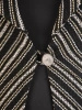 Elegancki kostium damski czarny w paski – wysmuklający krój z ozdobnym kołnierzykiem 34814