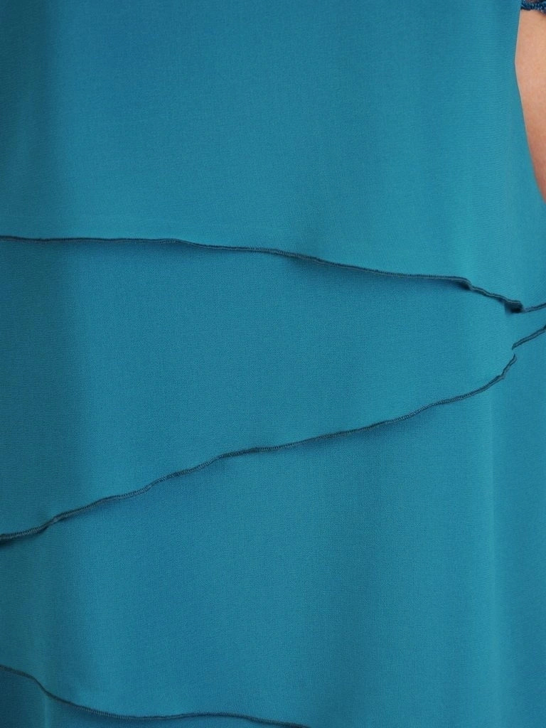 Morska sukienka trapezowa midi na wesele i andrzejki – kobieca koronka maskująca biodra 30472