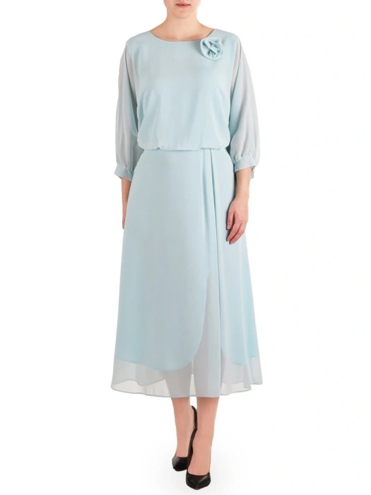 Elegancka sukienka rozkloszowana maxi w odcieniu mięty – wysmuklający dekolt w łódkę i rękaw 3/4 41695