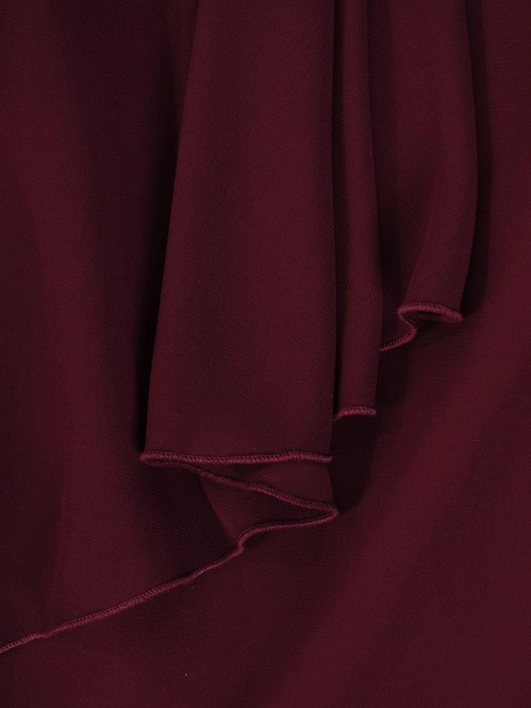 Elegancka fioletowa sukienka wieczorowa rozkloszowana midi – fason podkreślający talię z ozdobną zakładką 24210
