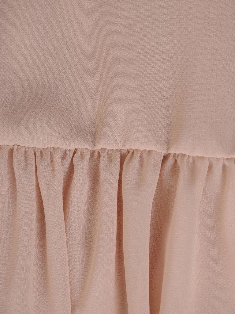 Wizytowa sukienka rozkloszowana z dekoltem w serek beżowa – zwiewne rękawy kimono i pasek w talii 19775