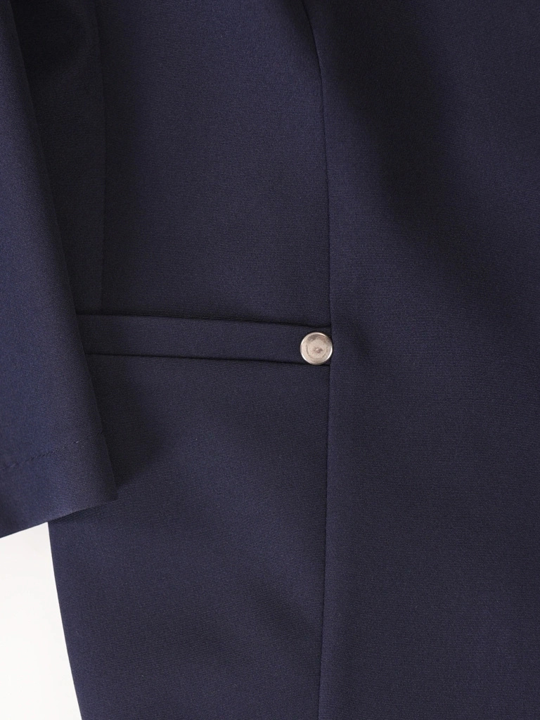 Elegancki żakiet damski do sukienki granatowy – klasyczny fason z rękawem 3/4 zapinany na guzik 40042
