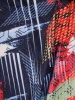 Wzorzysta granatowa sukienka maxi rozkloszowana z krótkim rękawem – elastyczna gumka w pasie akcentująca talię 33619