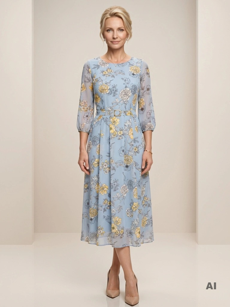 Elegancka sukienka maxi rozkloszowana w kwiaty – wysmuklający fason z plisowanym dołem 41200