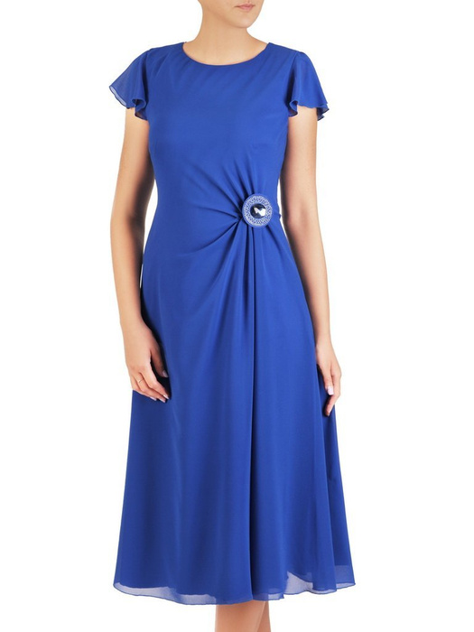 Chabrowa sukienka z szyfonu, kreacja z wyszczuplającymi marszczeniami 30427
