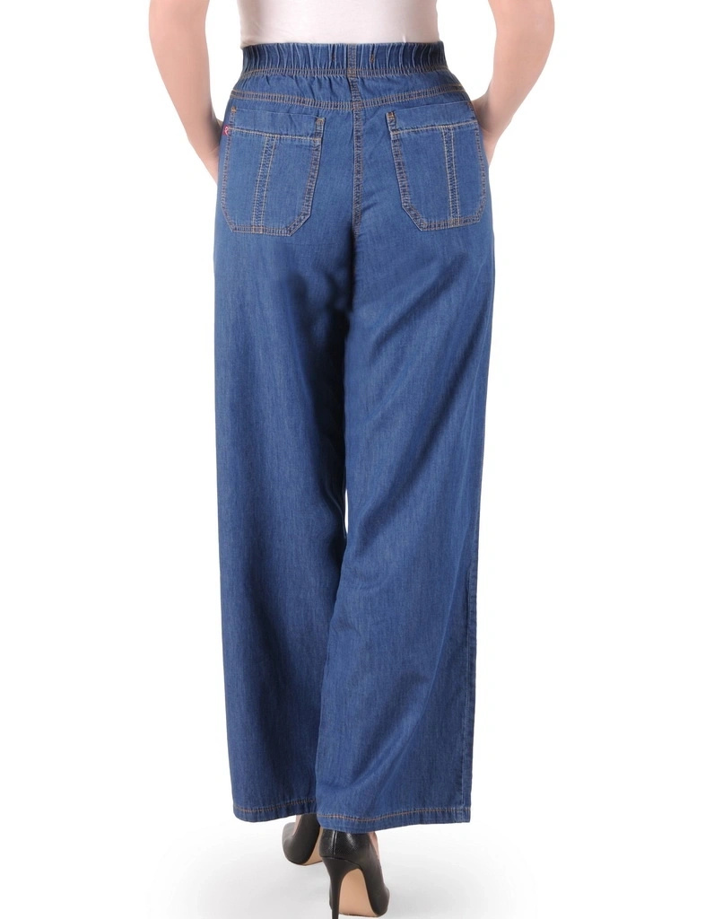 Granatowe klasyczne spodnie wide leg z gumką w pasie – elegancko modelujące sylwetkę na co dzień 38261